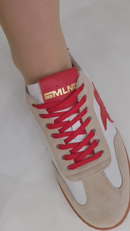 MELINE DONNA RED/WHITE LEATHER TRAINERS