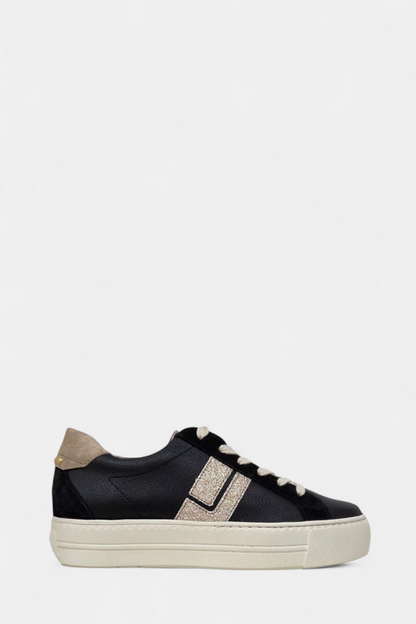 PAUL GREEN 5330 BLACK/GOLD LEATHER TRAINER
